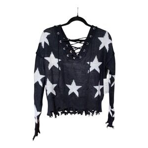 Willow Moon Sweater Raw Hems Soft Oversized Women's‎ Size XS NWT Black & White